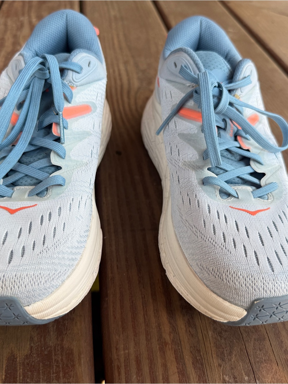 Hoka Women’s Light Blue Sneakers with Coral Logo Accents - Picture 5 of 8